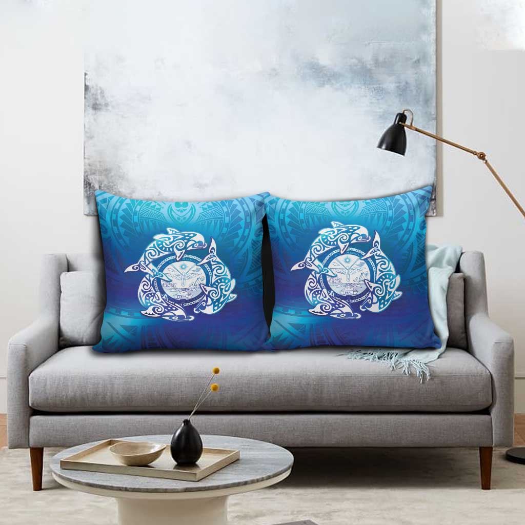 Marshall Islands Manit Day Pillow Cover Tribal Dolphin With Marshall Seal - Polynesian Pride