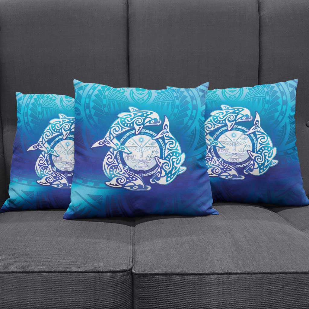 Marshall Islands Manit Day Pillow Cover Tribal Dolphin With Marshall Seal - Polynesian Pride