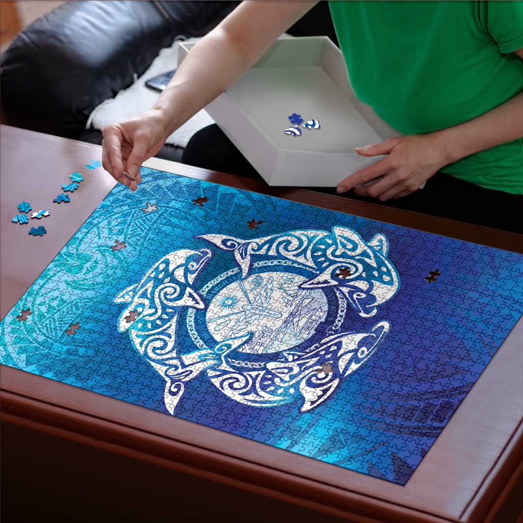 Marshall Islands Manit Day Puzzle Tribal Dolphin With Marshall Seal - Polynesian Pride