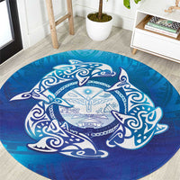 Marshall Islands Manit Day Round Carpet Tribal Dolphin With Marshall Seal - Polynesian Pride