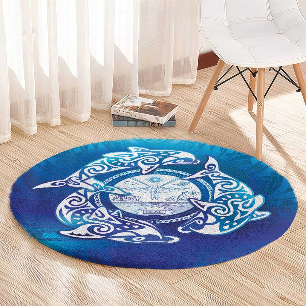 Marshall Islands Manit Day Round Carpet Tribal Dolphin With Marshall Seal - Polynesian Pride