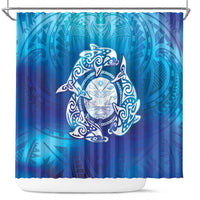 Marshall Islands Manit Day Shower Curtain Tribal Dolphin With Marshall Seal - Polynesian Pride
