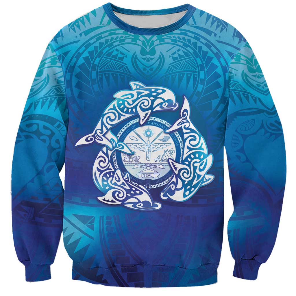 Marshall Islands Manit Day Sweatshirt Tribal Dolphin With Marshall Seal - Polynesian Pride