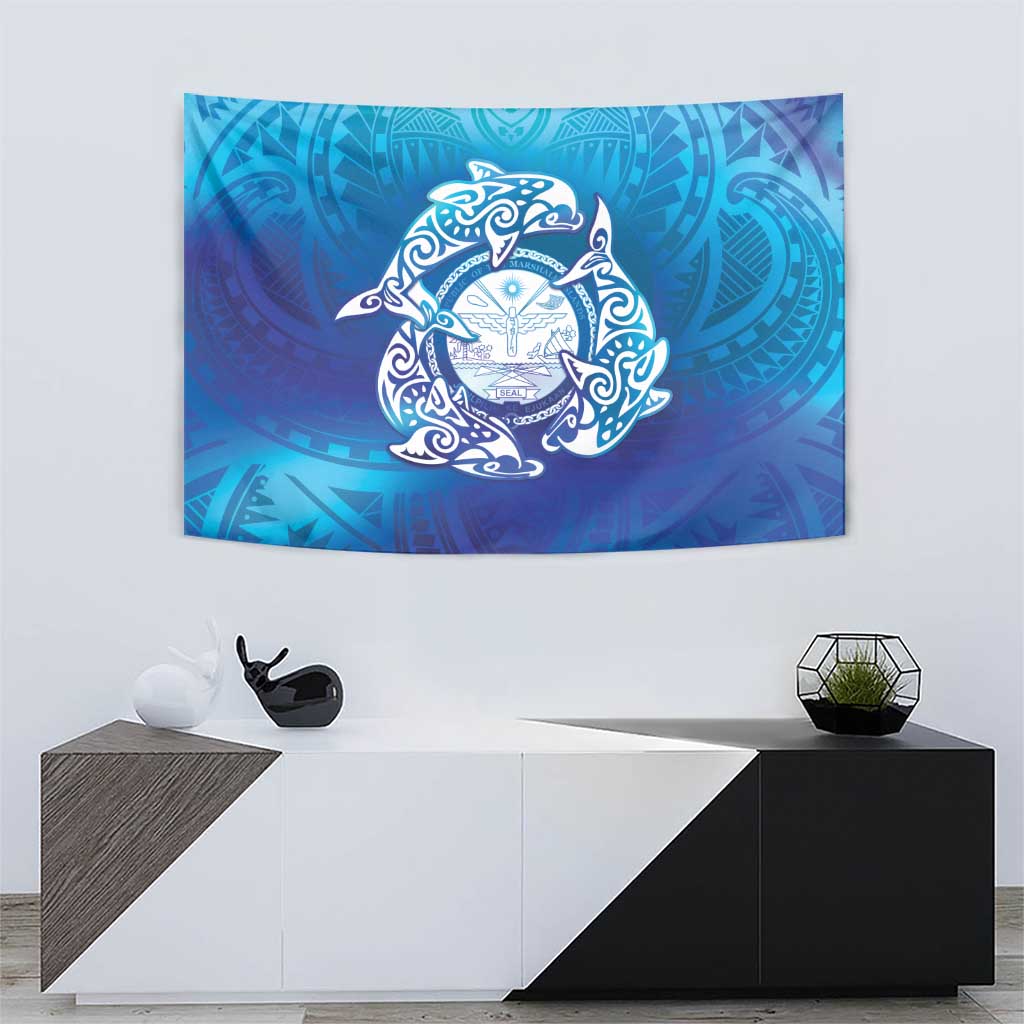 Marshall Islands Manit Day Tapestry Tribal Dolphin With Marshall Seal - Polynesian Pride