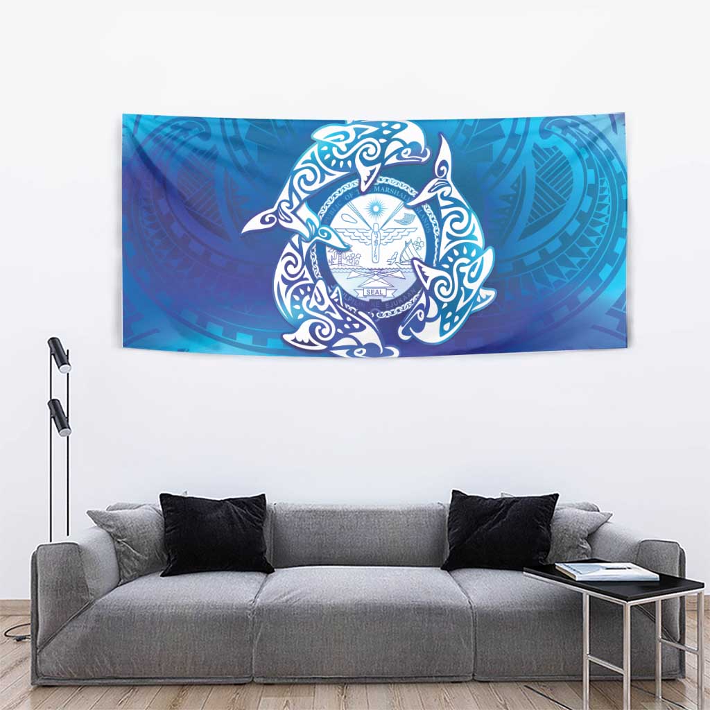 Marshall Islands Manit Day Tapestry Tribal Dolphin With Marshall Seal - Polynesian Pride