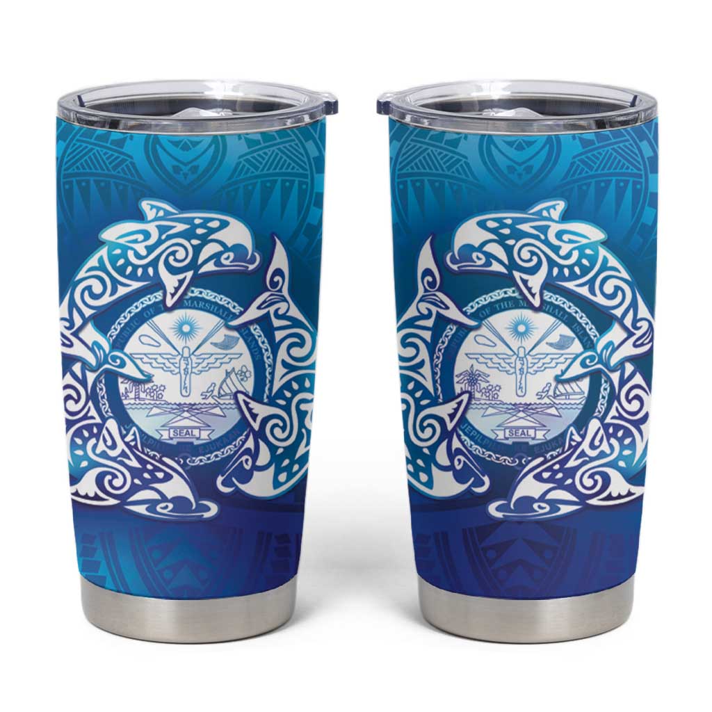 Marshall Islands Manit Day Tumbler Cup Tribal Dolphin With Marshall Seal - Polynesian Pride