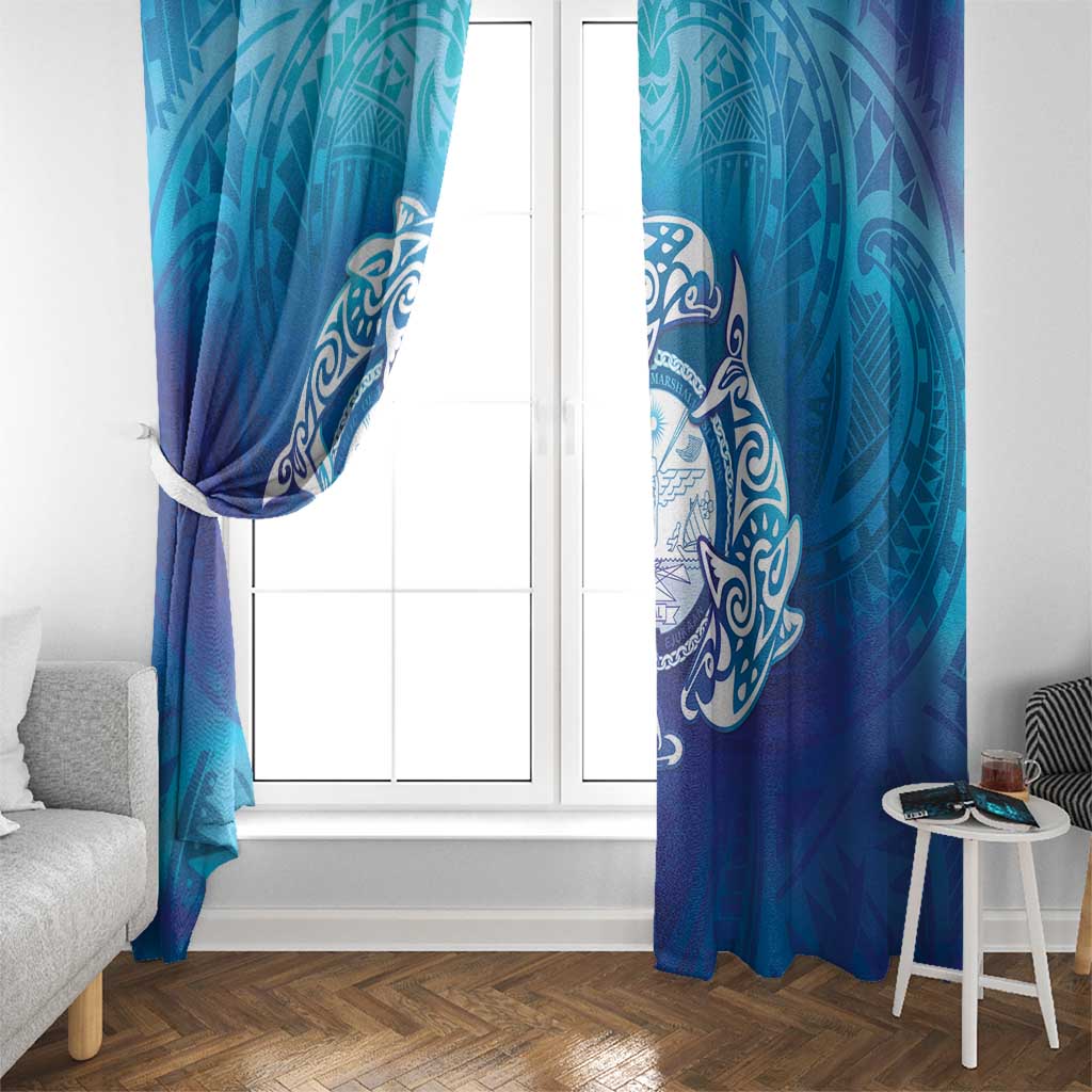 Marshall Islands Manit Day Window Curtain Tribal Dolphin With Marshall Seal - Polynesian Pride