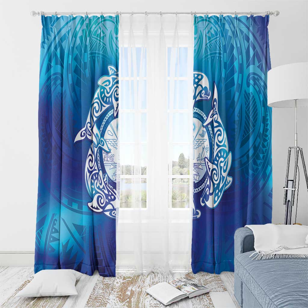 Marshall Islands Manit Day Window Curtain Tribal Dolphin With Marshall Seal - Polynesian Pride
