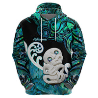 Aotearoa New Zealand Hoodie Paua Shell Fern Koru With Maori Hei Tiki LT05 - Polynesian Pride