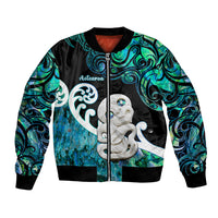Personalized Aotearoa New Zealand Bomber Jacket Paua Shell Fern Koru With Maori Hei Tiki LT05 Unisex Green - Polynesian Pride