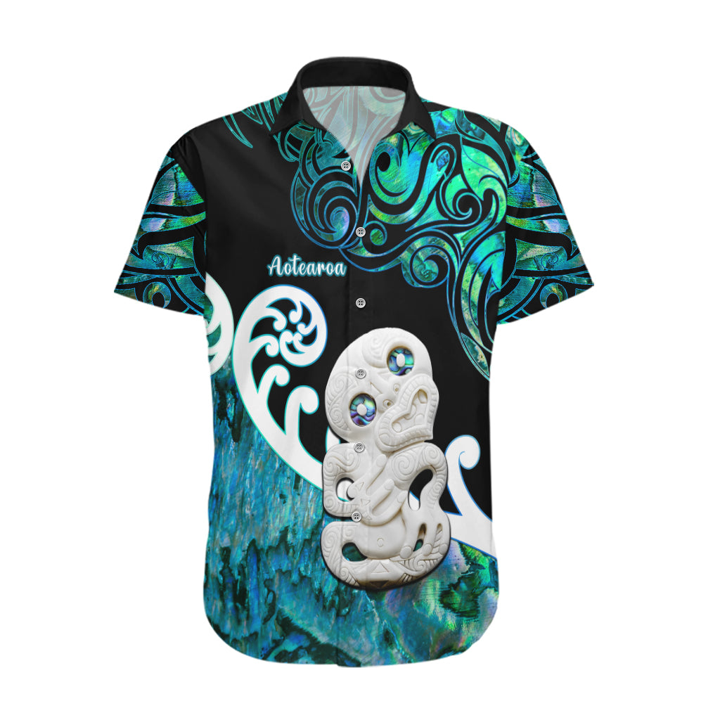 Personalized Aotearoa New Zealand Hawaiian Shirt Paua Shell Fern Koru With Maori Hei Tiki LT05 Green - Polynesian Pride