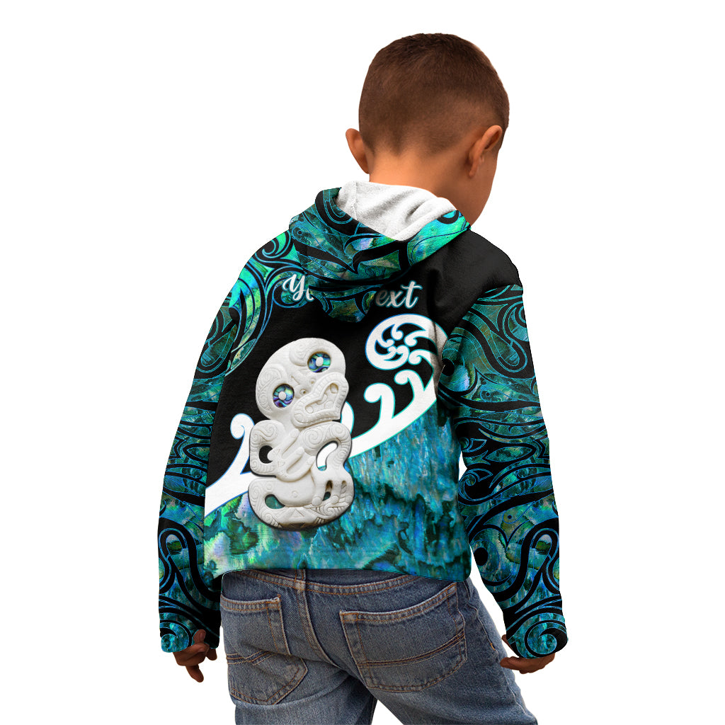 Personalized Aotearoa New Zealand Kid Hoodie Paua Shell Fern Koru With Maori Hei Tiki LT05 - Polynesian Pride
