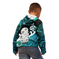 Personalized Aotearoa New Zealand Kid Hoodie Paua Shell Fern Koru With Maori Hei Tiki LT05 - Polynesian Pride
