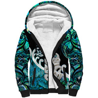 Personalized Aotearoa New Zealand Sherpa Hoodie Paua Shell Fern Koru With Maori Hei Tiki LT05 Unisex Green - Polynesian Pride