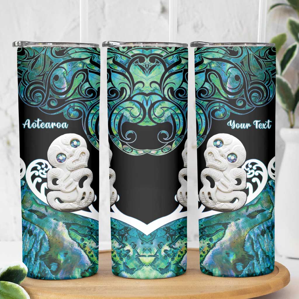 Personalized Aotearoa New Zealand Skinny Tumbler Paua Shell Fern Koru With Maori Hei Tiki