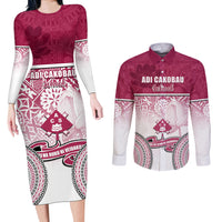 Adi Cakobau School Couples Matching Long Sleeve Bodycon Dress and Long Sleeve Button Shirts 75th Anniversary LT05 Pink - Polynesian Pride