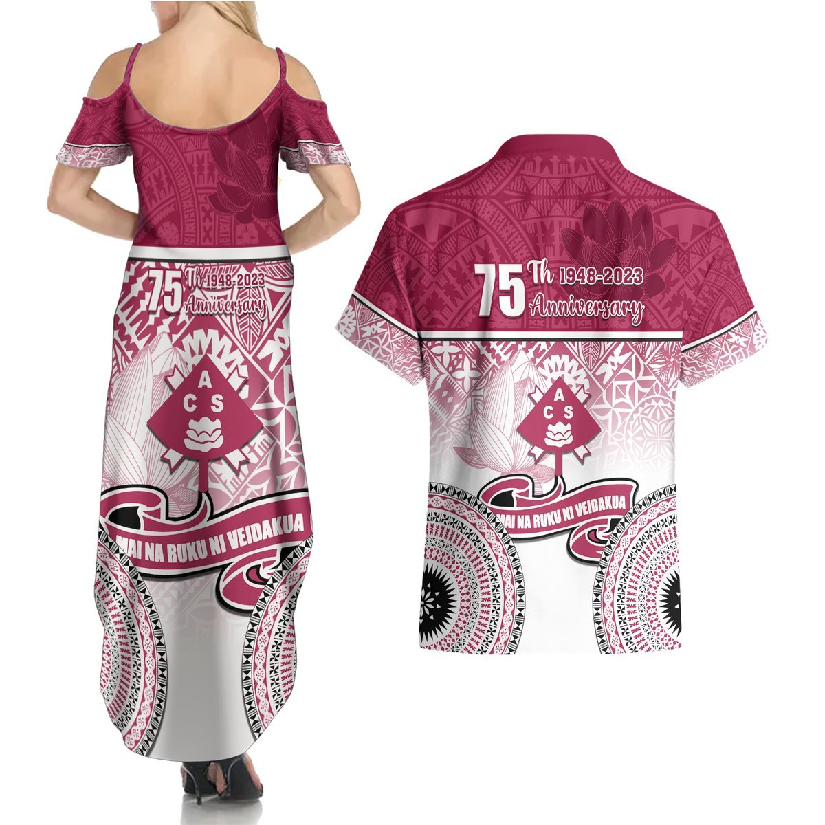 Adi Cakobau School Couples Matching Summer Maxi Dress and Hawaiian Shirt 75th Anniversary LT05 - Polynesian Pride