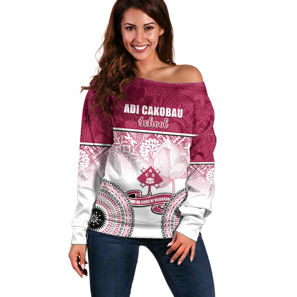 Adi Cakobau School Off Shoulder Sweater 75th Anniversary LT05 Women Pink - Polynesian Pride