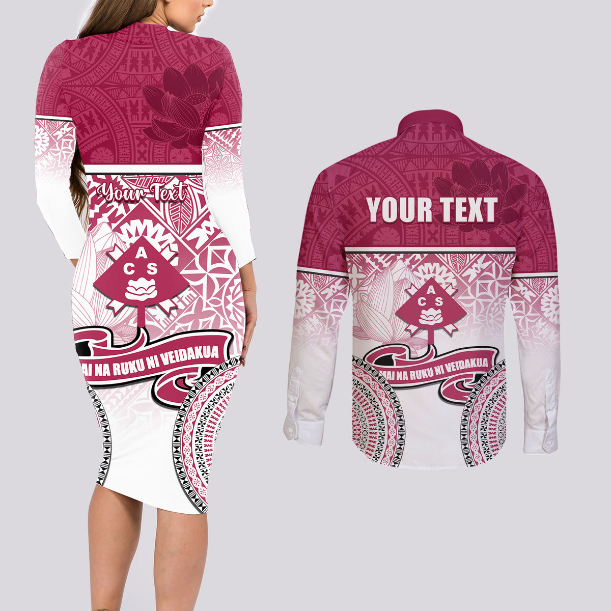 Personalized Adi Cakobau School Couples Matching Long Sleeve Bodycon Dress and Long Sleeve Button Shirts With Fijian Tapa Pattern LT05 - Polynesian Pride
