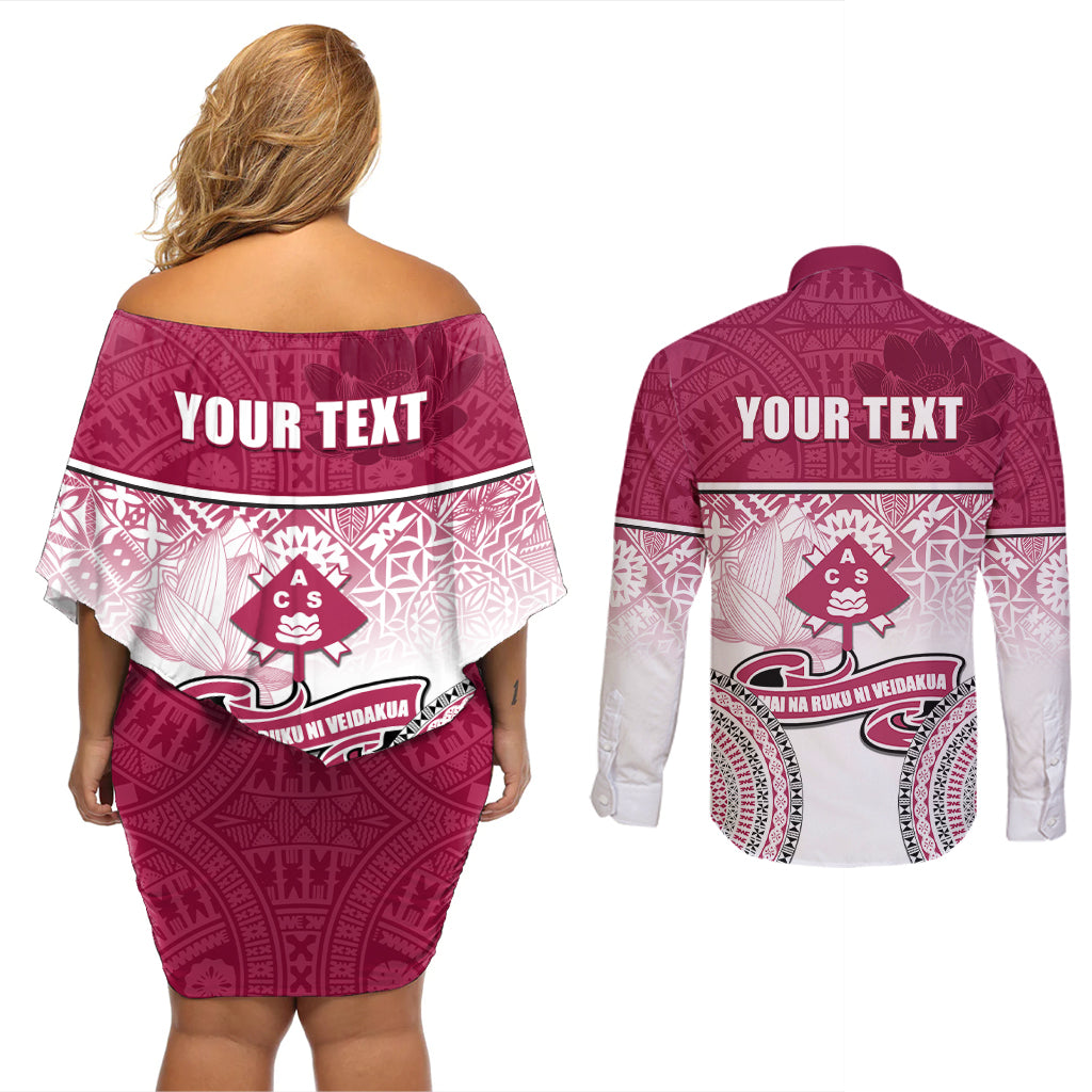 personalized-adi-cakobau-school-couples-matching-off-shoulder-short-dress-and-long-sleeve-button-shirts-with-fijian-tapa-pattern