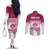 Personalized Adi Cakobau School Couples Matching Off The Shoulder Long Sleeve Dress and Long Sleeve Button Shirts With Fijian Tapa Pattern LT05 - Polynesian Pride