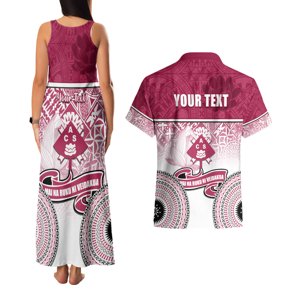 Personalized Adi Cakobau School Couples Matching Tank Maxi Dress and Hawaiian Shirt With Fijian Tapa Pattern LT05 - Polynesian Pride