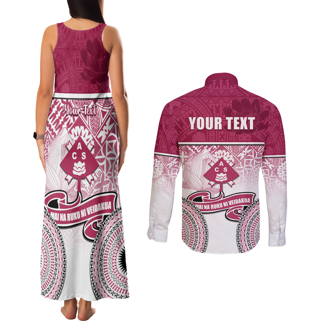 Personalized Adi Cakobau School Couples Matching Tank Maxi Dress and Long Sleeve Button Shirts With Fijian Tapa Pattern LT05 - Polynesian Pride