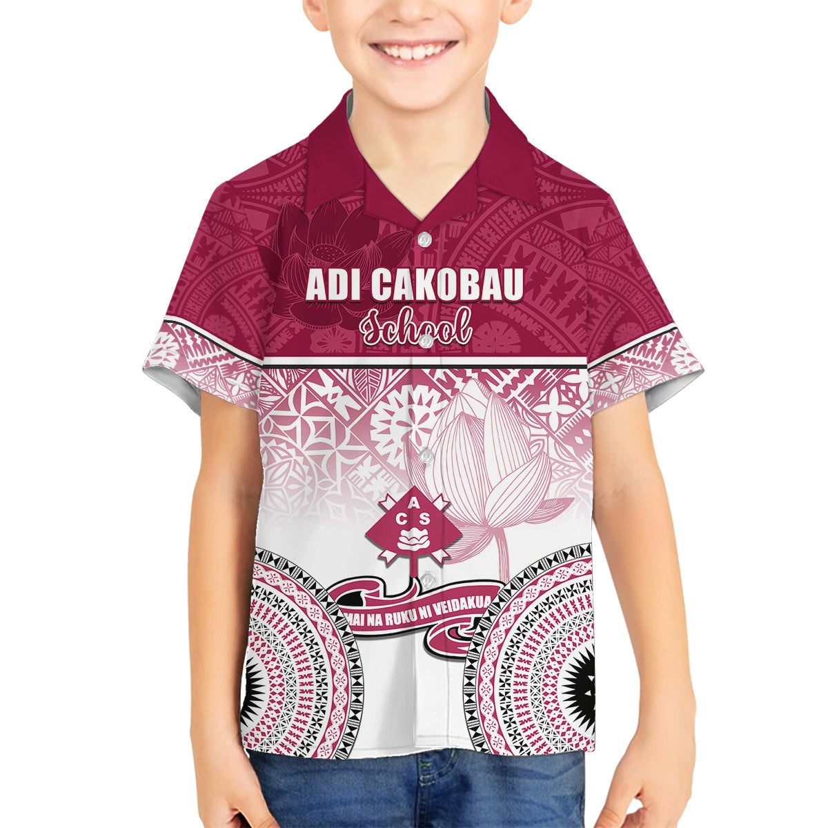 Personalized Adi Cakobau School Family Matching Off Shoulder Maxi Dress and Hawaiian Shirt With Fijian Tapa Pattern LT05 Son's Shirt Pink - Polynesian Pride
