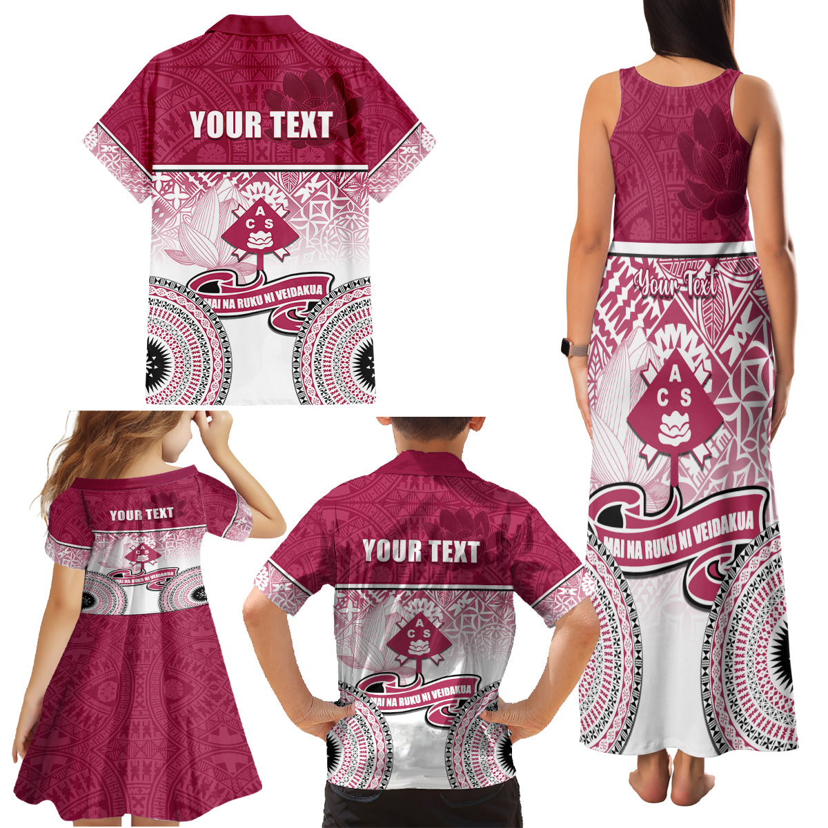 Personalized Adi Cakobau School Family Matching Tank Maxi Dress and Hawaiian Shirt With Fijian Tapa Pattern LT05 - Polynesian Pride