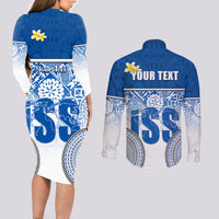 Personalized International School Suva Couples Matching Long Sleeve Bodycon Dress and Long Sleeve Button Shirts With Fijian Tapa Pattern LT05 - Polynesian Pride