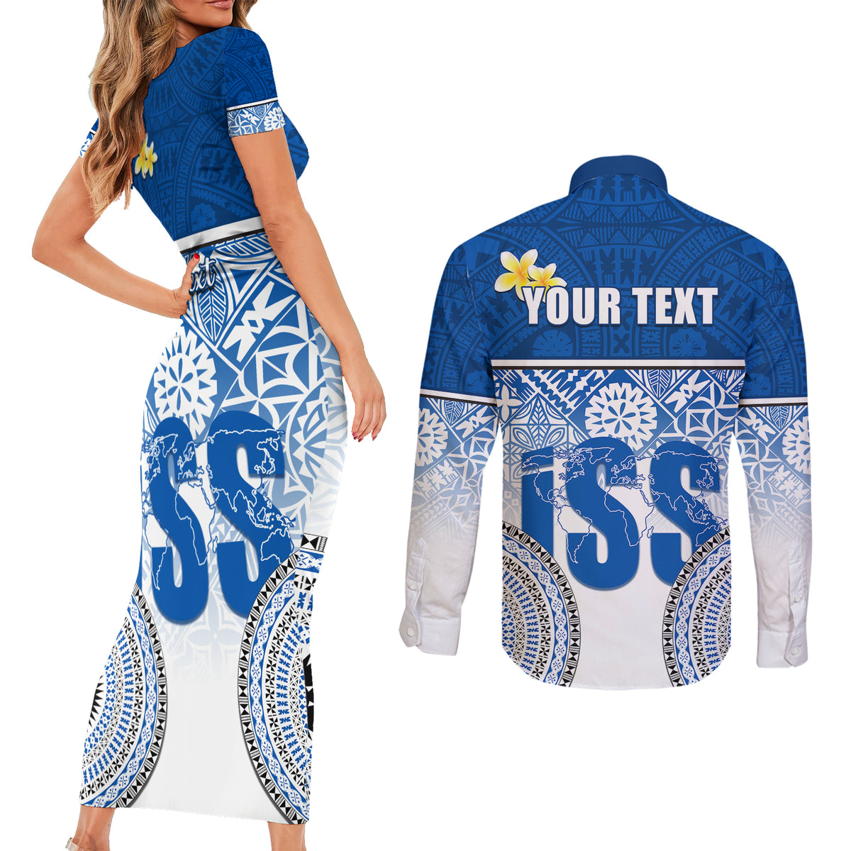 Personalized International School Suva Couples Matching Short Sleeve Bodycon Dress and Long Sleeve Button Shirts With Fijian Tapa Pattern LT05 - Polynesian Pride