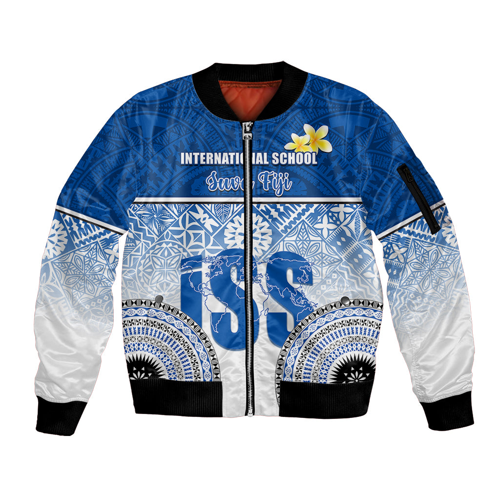 personalized-international-school-suva-sleeve-zip-bomber-jacket-with-fijian-tapa-pattern