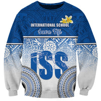 Personalized International School Suva Sweatshirt With Fijian Tapa Pattern LT05 Unisex Blue - Polynesian Pride