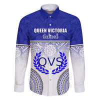 Personalized Queen Victoria School Family Matching Puletasi Dress and Hawaiian Shirt With Fijian Tapa Pattern LT05 Dad's Shirt - Long Sleeve Blue - Polynesian Pride