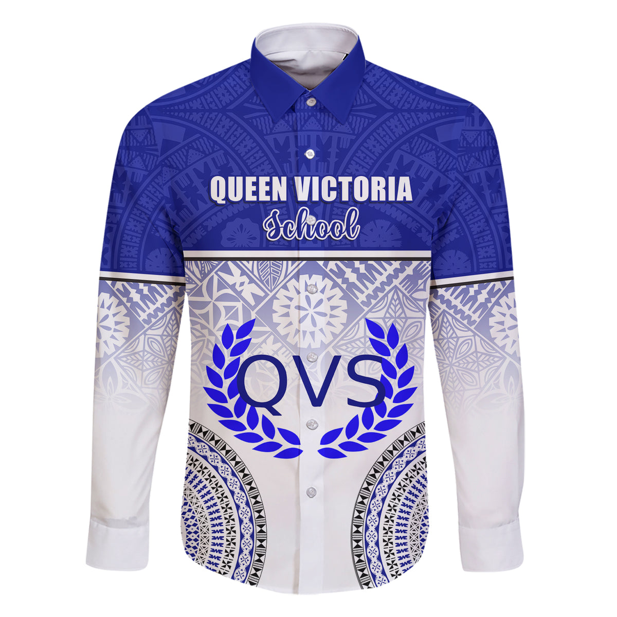 Personalized Queen Victoria School Family Matching Short Sleeve Bodycon Dress and Hawaiian Shirt With Fijian Tapa Pattern LT05 Dad's Shirt - Long Sleeve Blue - Polynesian Pride