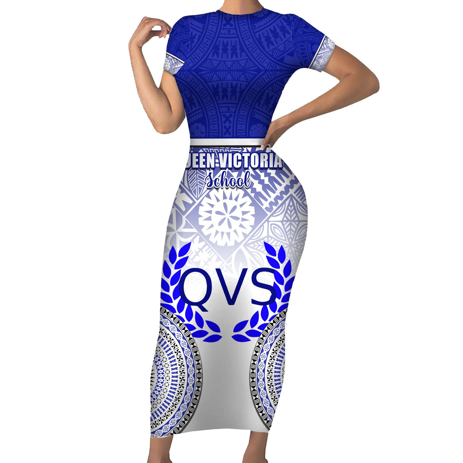 personalized-queen-victoria-school-short-sleeve-bodycon-dress-with-fijian-tapa-pattern