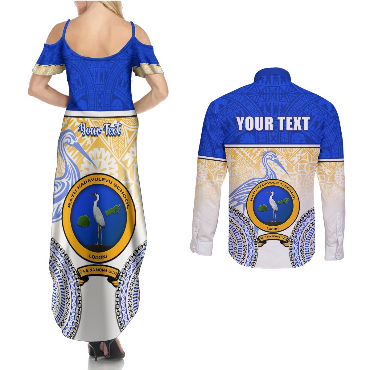 Personalized Ratu Kadavulevu School Couples Matching Summer Maxi Dress and Long Sleeve Button Shirts With Fijian Tapa Pattern LT05 - Polynesian Pride