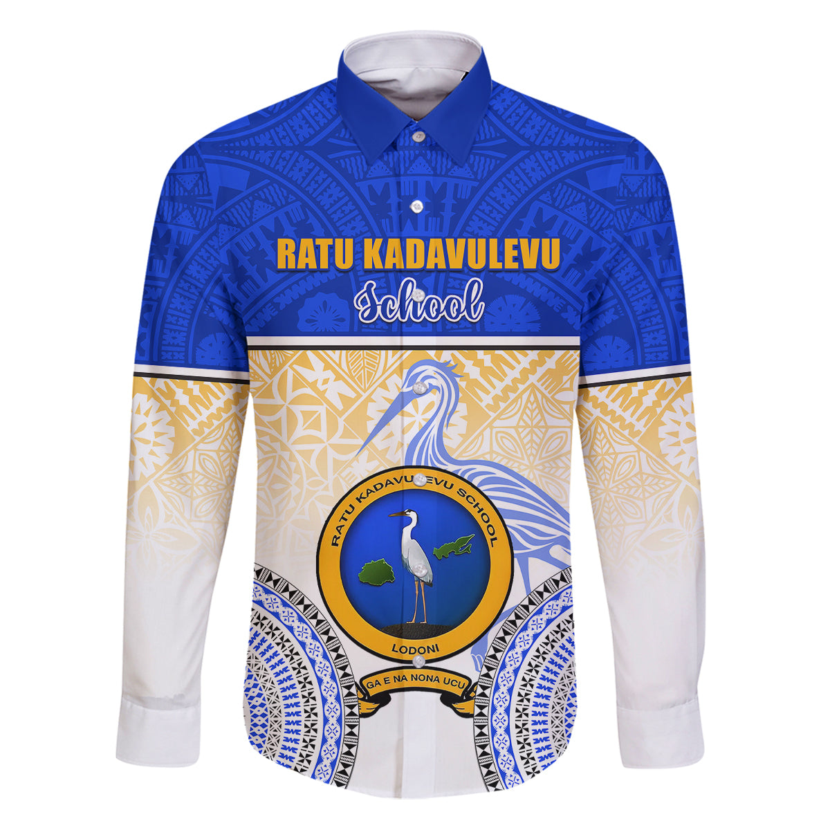 Personalized Ratu Kadavulevu School Family Matching Puletasi Dress and Hawaiian Shirt With Fijian Tapa Pattern LT05 Dad's Shirt - Long Sleeve Blue - Polynesian Pride