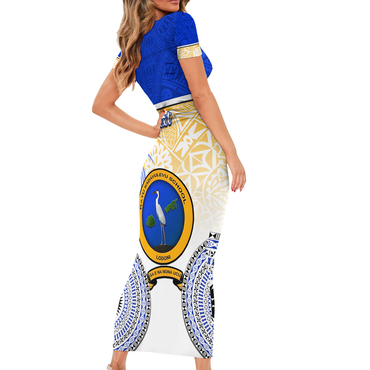 Personalized Ratu Kadavulevu School Short Sleeve Bodycon Dress With Fijian Tapa Pattern LT05 - Polynesian Pride
