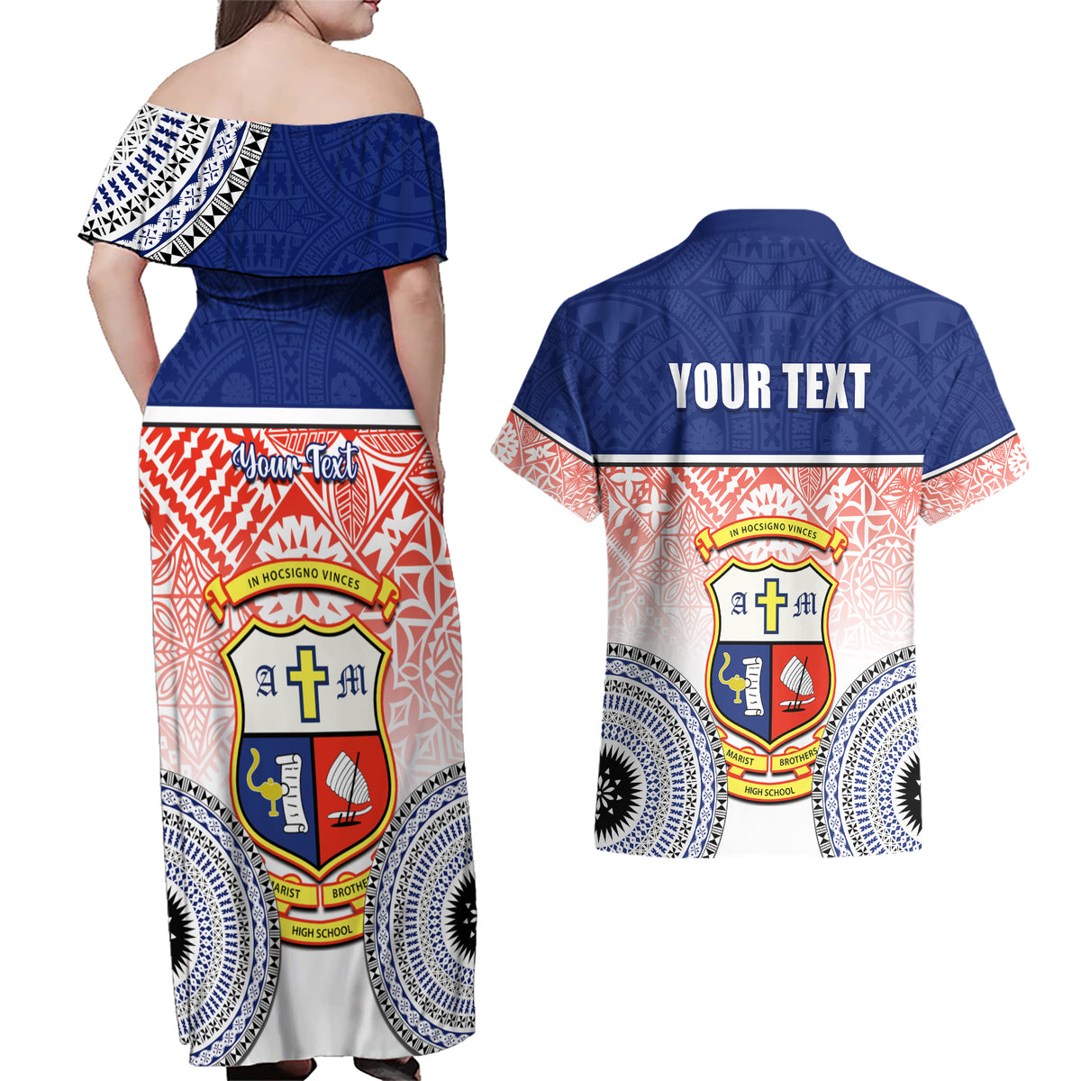 personalized-marist-brothers-high-school-couples-matching-off-shoulder-maxi-dress-and-hawaiian-shirt-with-fijian-tapa-pattern