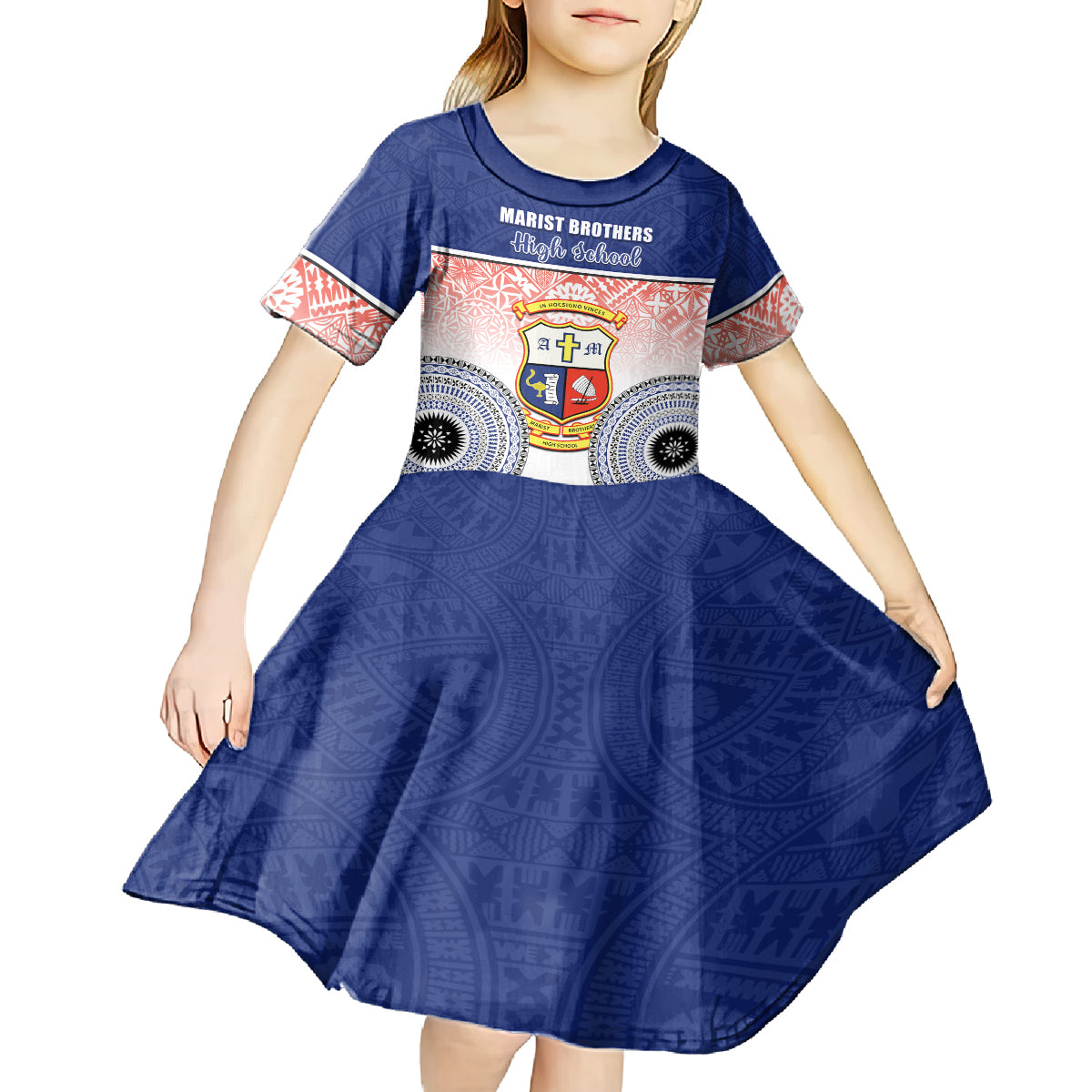 personalized-marist-brothers-high-school-kid-short-sleeve-dress-with-fijian-tapa-pattern