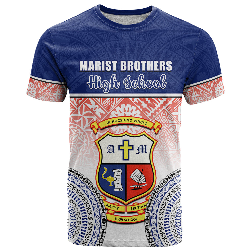 Personalized Marist Brothers High School T Shirt With Fijian Tapa Pattern LT05 Blue - Polynesian Pride