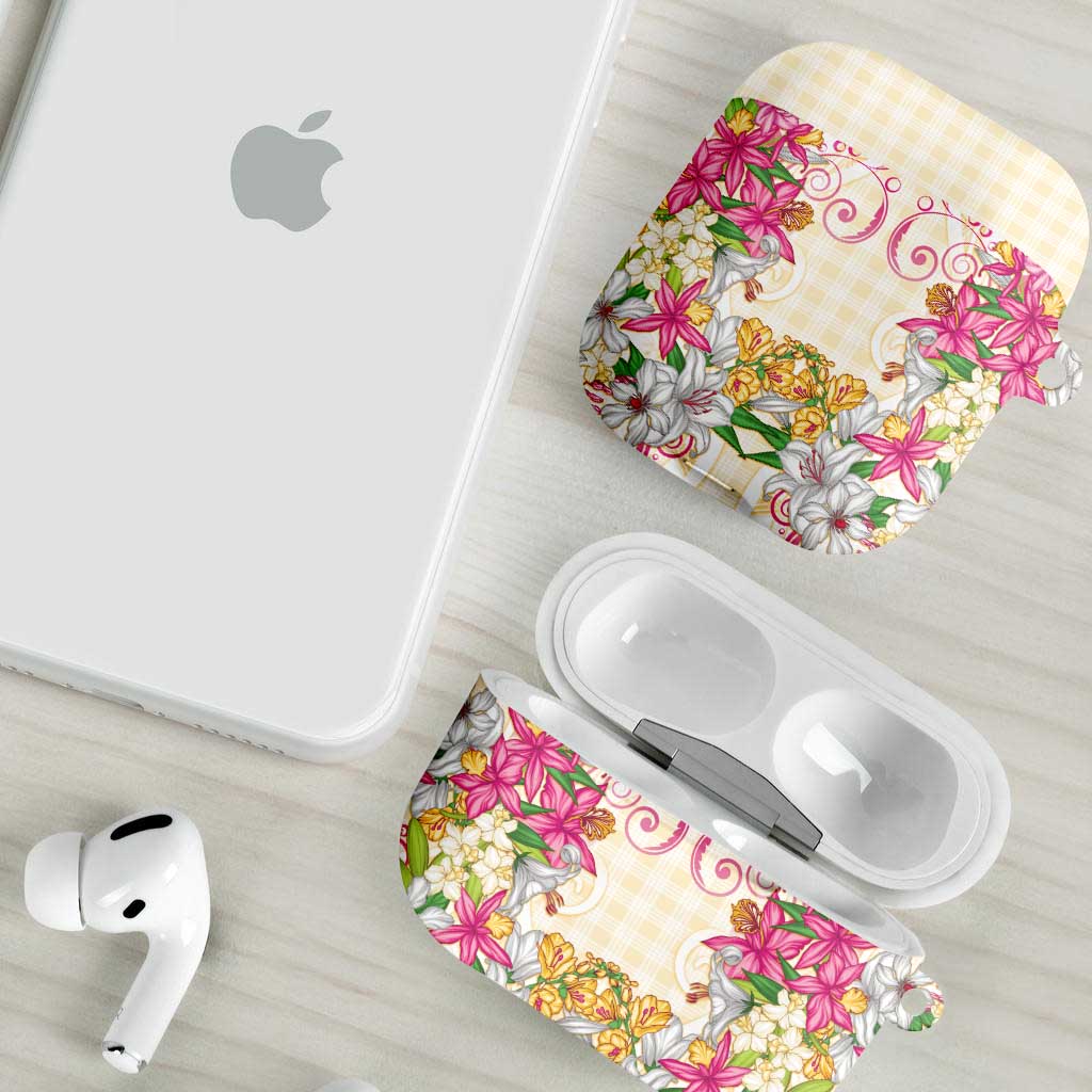Hawaii Palaka AirPods Case Yellow Tribal Pattern With Tropical Flowers - Polynesian Pride