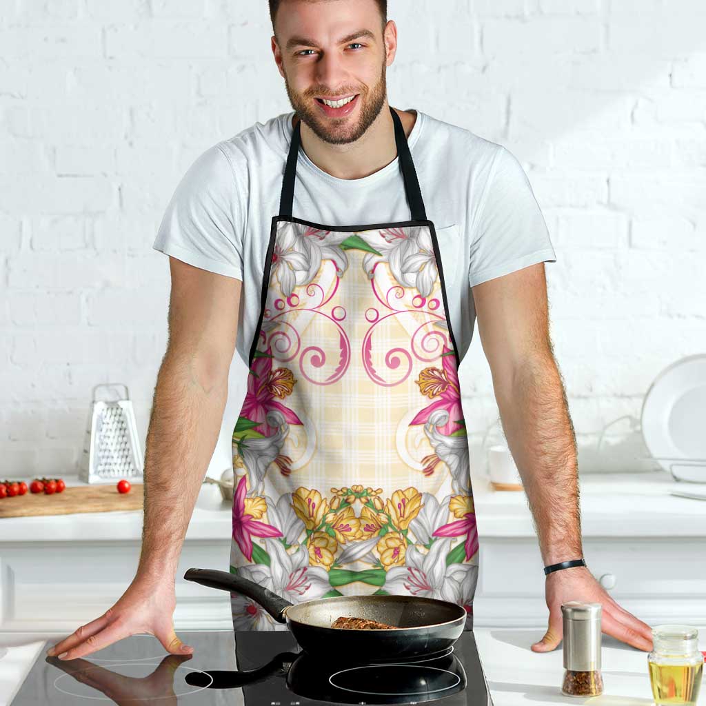 Hawaii Palaka Apron Yellow Tribal Pattern With Tropical Flowers - Polynesian Pride