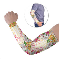 Hawaii Palaka Arm Sleeves Yellow Tribal Pattern With Tropical Flowers - Polynesian Pride