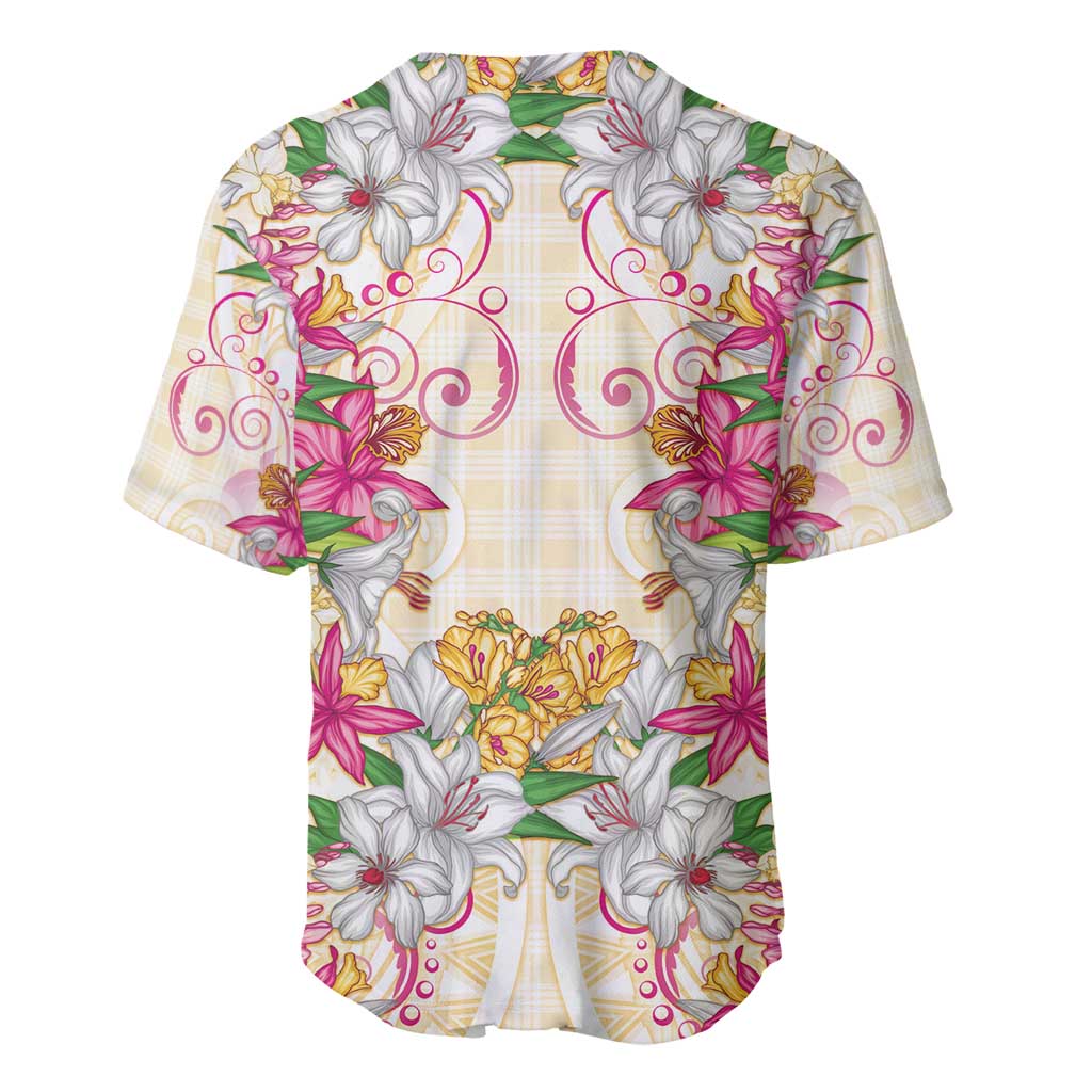 Hawaii Palaka Baseball Jersey Yellow Tribal Pattern With Tropical Flowers - Polynesian Pride