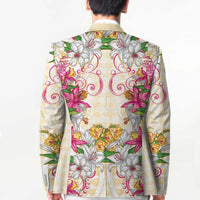 Hawaii Palaka Blazer Yellow Tribal Pattern With Tropical Flowers - Polynesian Pride
