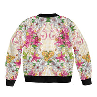 Hawaii Palaka Bomber Jacket Yellow Tribal Pattern With Tropical Flowers - Polynesian Pride