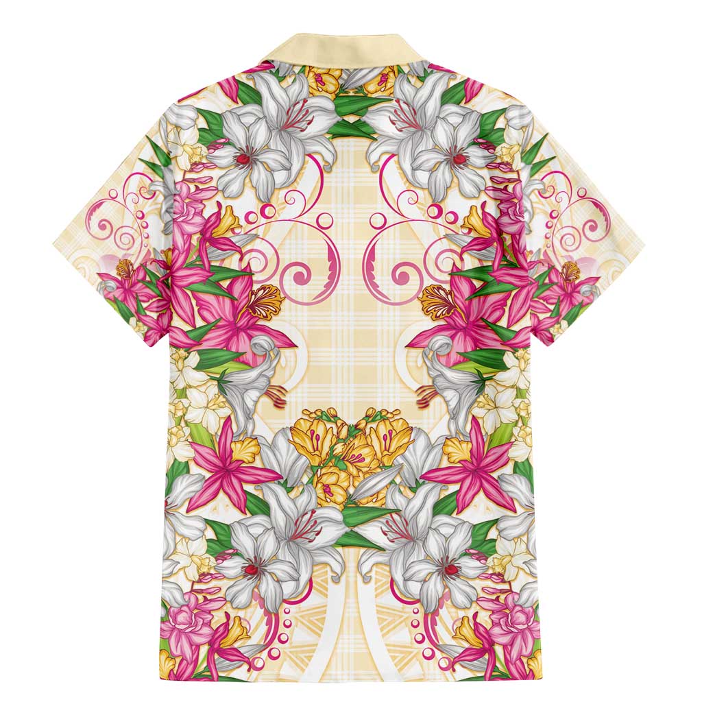 Hawaii Palaka Family Matching Mermaid Dress and Hawaiian Shirt Yellow Tribal Pattern With Tropical Flowers - Polynesian Pride