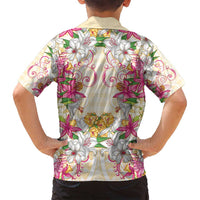 Hawaii Palaka Family Matching Off Shoulder Maxi Dress and Hawaiian Shirt Yellow Tribal Pattern With Tropical Flowers - Polynesian Pride